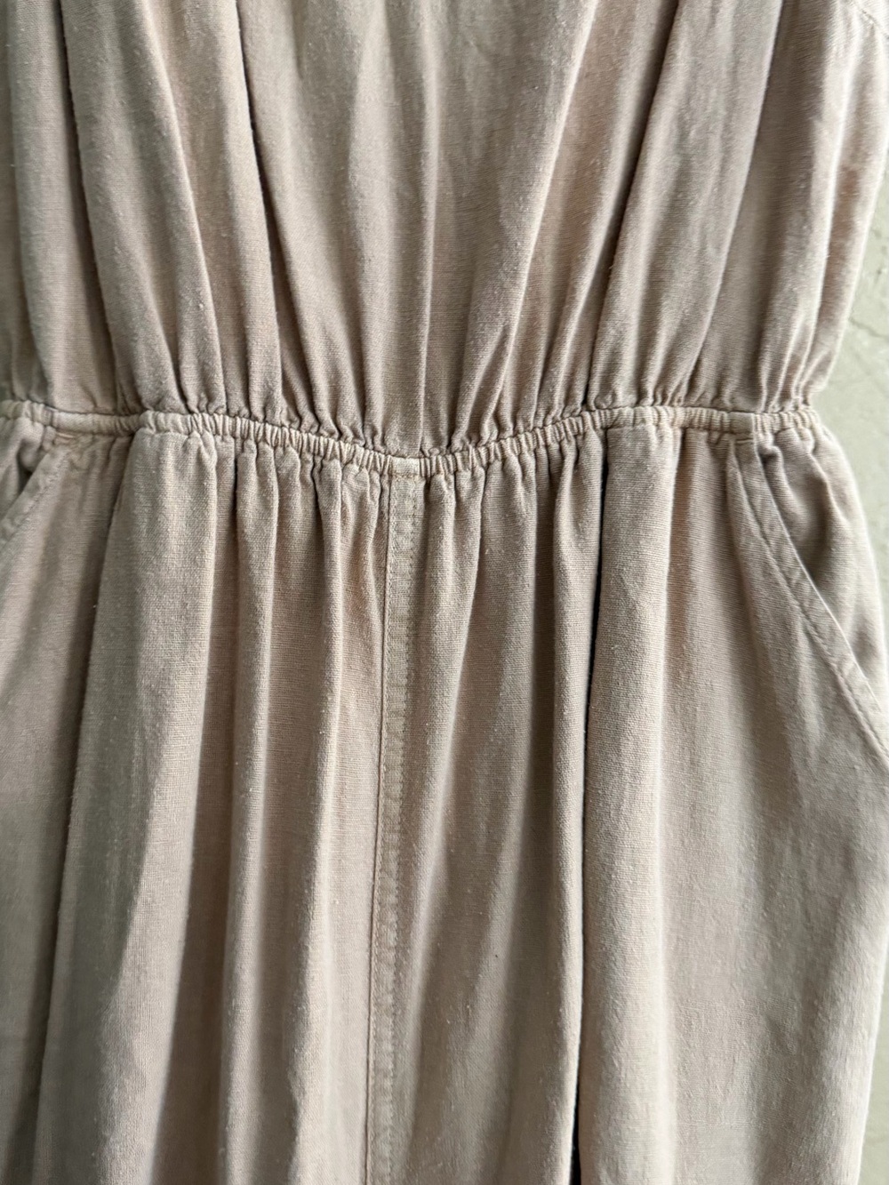 Sleeveless V-Neck Wide Leg Jumpsuit in Light Beige - Picture 4 of 6